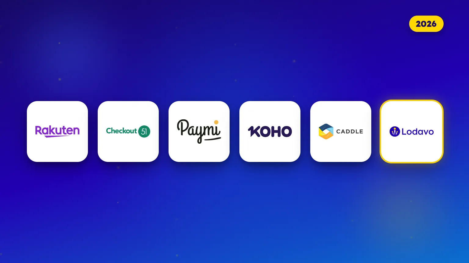Logos of five Canadian cashback apps side by side for 2026, Rakuten, Checkout 51, Paymi, KOHO and Caddle, plus the Lodavo savings app.