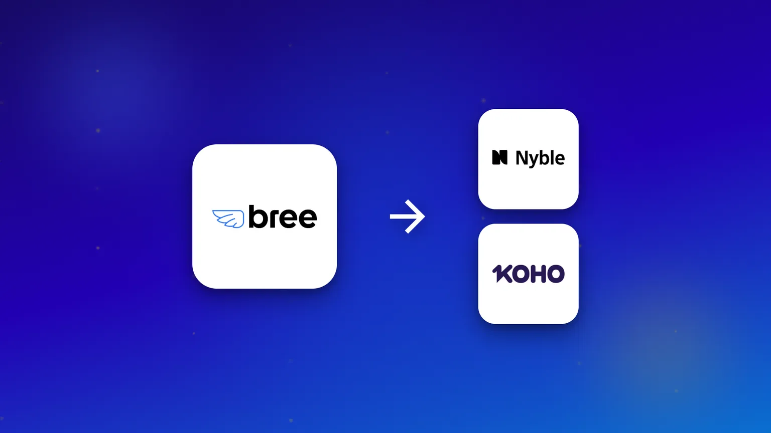Le logo de Bree avec une flèche pointant vers deux alternatives : Nyble et KOHO.
