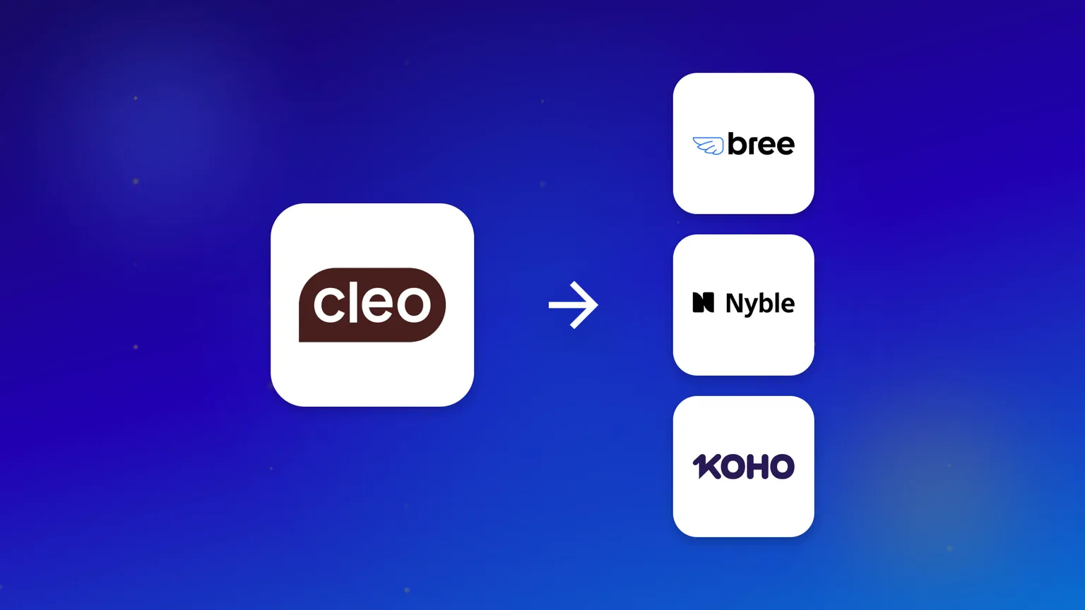 The Cleo logo with an arrow pointing to the three Canadian cash advance apps compared: Bree, Nyble and KOHO.