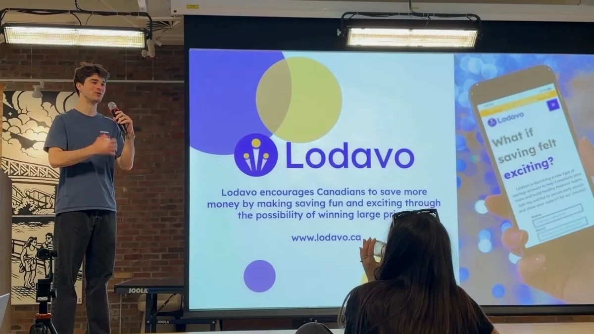 Ben presenting Lodavo on stage