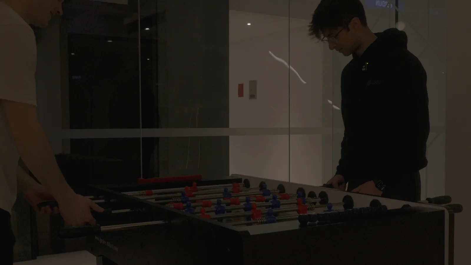 The Lodavo team playing foosball at the Montreal office